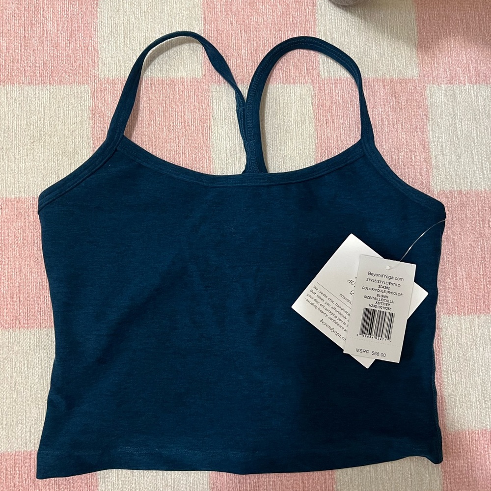 Beyond Yoga Blue Gem Heather Spacedye Slim Racerback Cropped Tank XS NWT